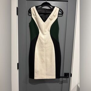Tahari Mallie color block green black and cream dress